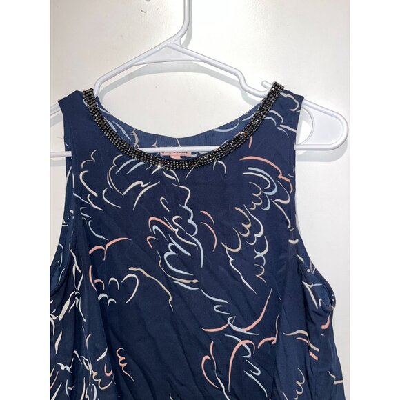 Juicy Couture Womens Beaded Neckline Navy Sleeveless Top With Abstract Print M - Picture 2 of 8